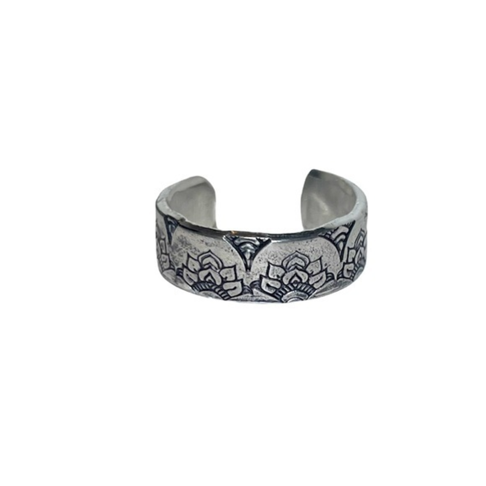 Handmade 8‎ ring hand stamped boho mandala hypoallergenic adjustable cuff ring